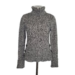 Apt 9 Black & White Cable Knit Button Detail Turtleneck Sweater Women's Petite S